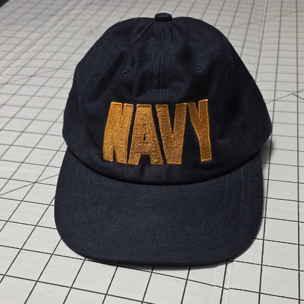 Brooks Brothers Navy Cap, Gold Lettering, Brass Adjustable Buckle wStow AwaySlot